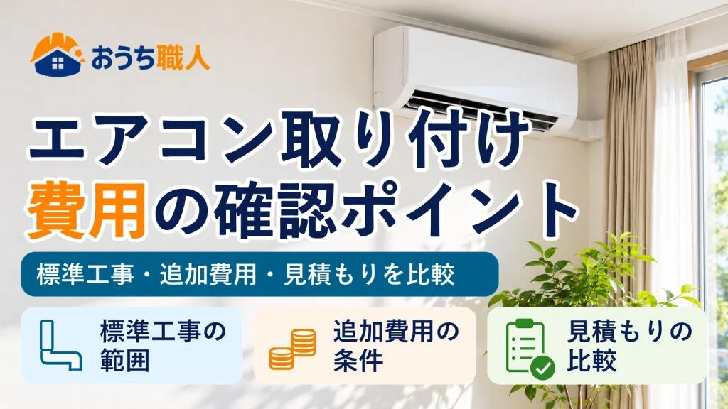 日本のリビングに設置された壁掛けエアコンと、標準工事・追加費用・見積もりの確認ポイント